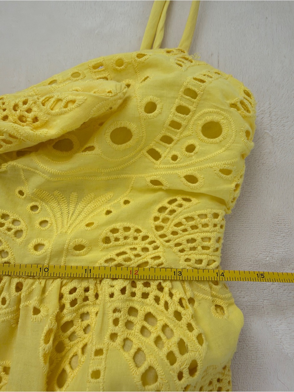 🌸FARM Sunny Yellow Eyelet Tie-Front Maxi Dress size S Boho Chic Resort Coastal - Picture 13 of 15